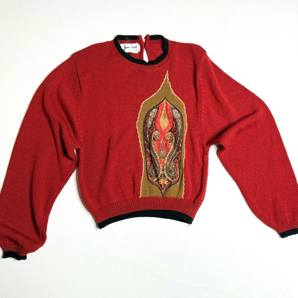 Vintage Jaymee Papell 80’s Sweater with Paisley Embroidered Design Size Medium